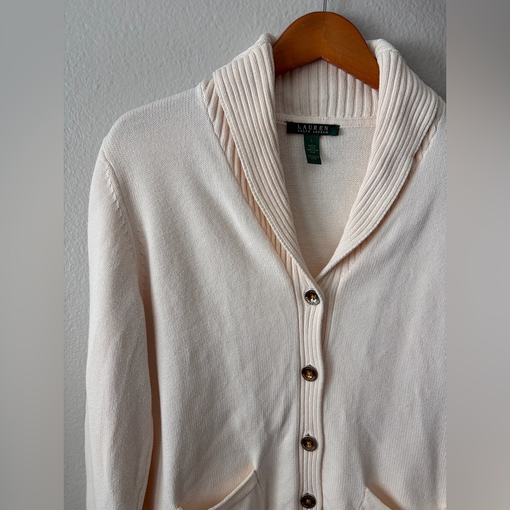 Ralph Lauren Button Front Cardigan Sweater Cream White Women’s Large L - Picture 3 of 12
